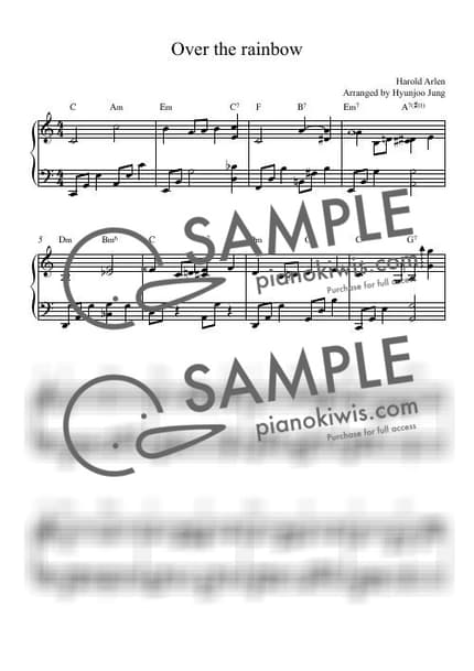 楽譜 > Over the Rainbow / easy - Judy Garland · オズの魔法使い OST by Hyunjoo Jung 楽譜画像-0