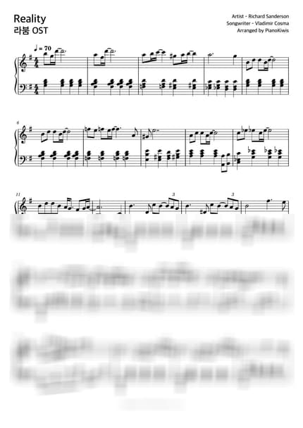 Score > Reality / Intermediate - Richard Sanderson · La Boum OST by PianoKiwis Sheet music image-0