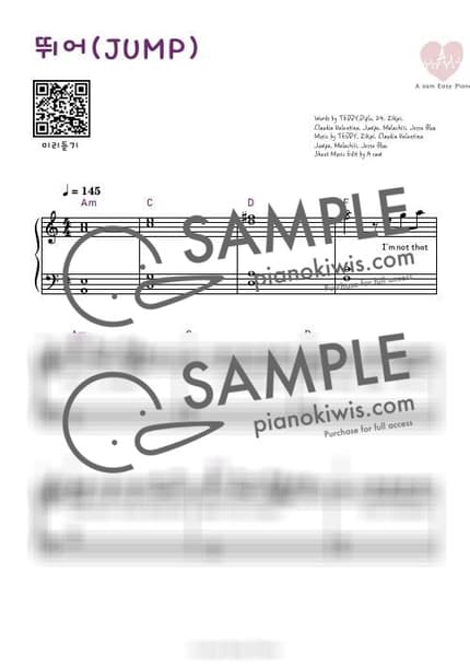 악보 > 뛰어 (JUMP) / 1절,쉬운악보 - BLACKPINK by 에이쌤 악보 이미지-0