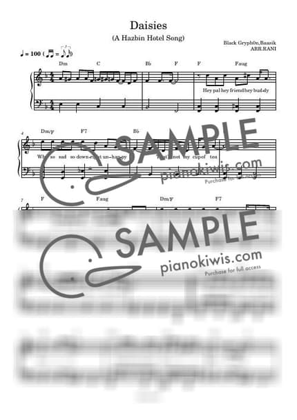 악보 > DAISIES / 쉬운버전 - Black Gryph0n · 해즈빈 호텔 OST by 라니스코어 악보 이미지-0