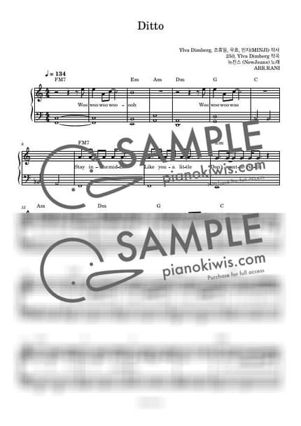 악보 > Ditto / 다장조 - NewJeans by 라니스코어 악보 이미지-0