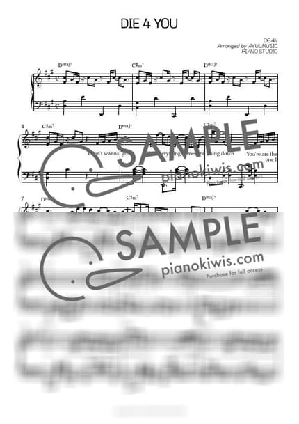 악보 > DIE 4 YOU / 1절 피아노 악보 - 딘 (DEAN) by 아율뮤직 악보 이미지-0