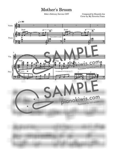 악보 > 엄마의 빗자루 (かあさんのホウキ) / 바이올린&피아노 듀엣 악보 - 히사이시 조 · 마녀 배달부 키키 OST by My Favorite Piano 악보 이미지-0