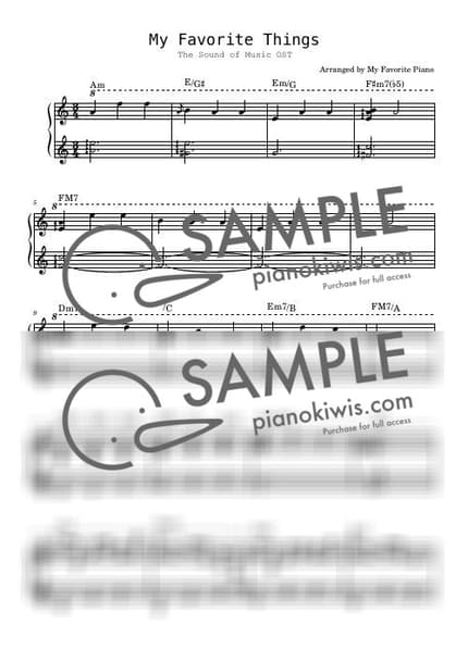 Score > My Favorite Things / Intermediate - Richard Rodgers, Oscar Hammerstein II · The Sound Of Music OST by My Favorite Piano Sheet music image-0