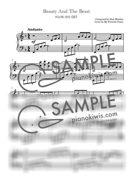Score > Beauty And The Beast / Intermediate - Alan Menken · Beauty and the Beast OST by My Favorite Piano Sheet music image-0