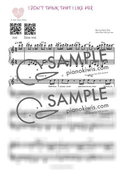 Score > I Don't Think That I Like Her / 다장조, inst QR, 1절 악보 - Charlie Puth by A Sheet music image-0