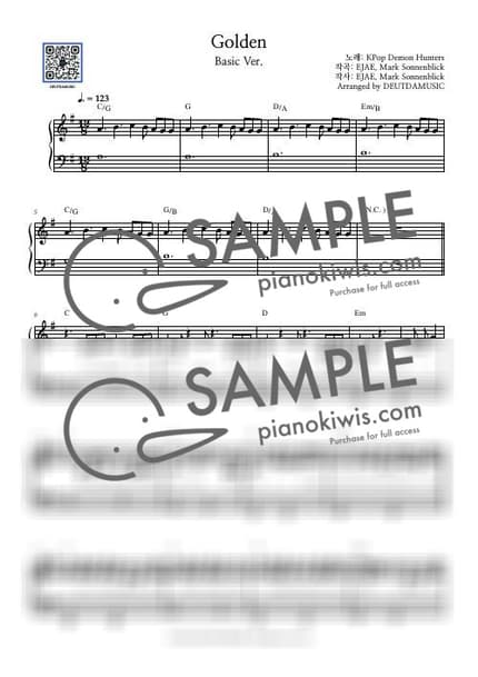 악보 > Golden / 쉬운버전 - HUNTR/X · 케이팝 데몬 헌터스 OST by 듣다뮤직 DEUTDAMUSIC 악보 이미지-0