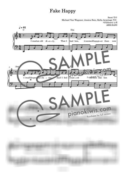 Score > Fake Happy / 다장조 - Seori by 라니스코어 Sheet music image-0