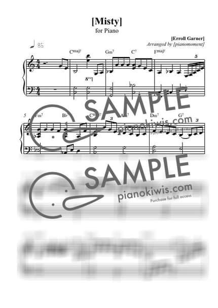 Score > Misty / C Key - Erroll Garner by 피아노모먼트 PianoMoment Sheet music image-0