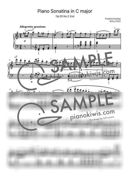 Score > Sonatina in C Major, Op.55 No.3 / 2악장 - F. Kuhlau by PianoKiwis Sheet music image-0