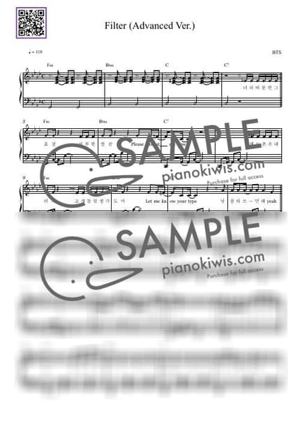 악보 > Filter / 중급버전 - 방탄소년단 by 듣다뮤직 DEUTDAMUSIC 악보 이미지-0