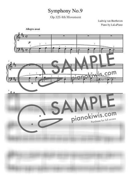 악보 > Symphony No.9 '합창' / 쉬운 버전 - 베토벤 (L. V. Beethoven) by LaLaPiano 악보 이미지-0