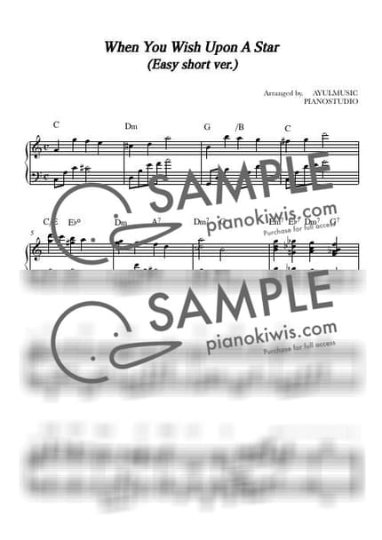 악보 > When You Wish Upon A Star / C Key Easy short ver. - Leigh Harline · 피노키오 OST by 아율뮤직 악보 이미지-0