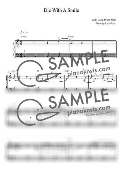 악보 > Die With A Smile / 매우 쉬운버전 / C Major / 1절만 - Lady GaGa, Bruno Mars by LaLaPiano 악보 이미지-0