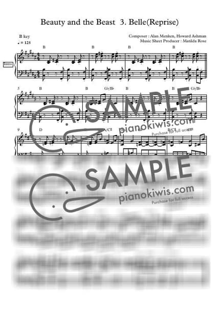 악보 > Belle (Reprise) / Disney Piano - Alan Menken · 미녀와 야수 OST by Matilda Rose 악보 이미지-0