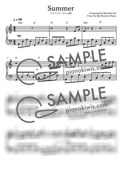 Score > Summer / Easy - Joe Hisaishi · Kikujiro no natsu OST by My Favorite Piano Sheet music image-0