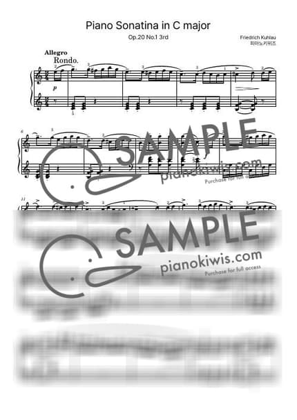 악보 > Sonatina in C Major, Op.20 No.1 / 3악장 - 쿨라우 (F. Kuhlau) by 피아노키위즈 악보 이미지-0