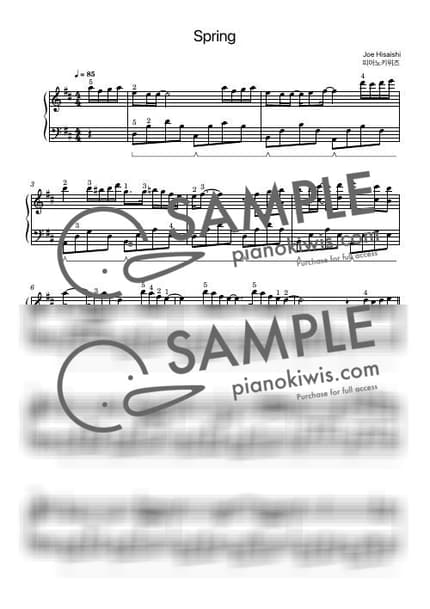 악보 > Spring / 중급 - 히사이시 조 by 피아노키위즈 악보 이미지-0