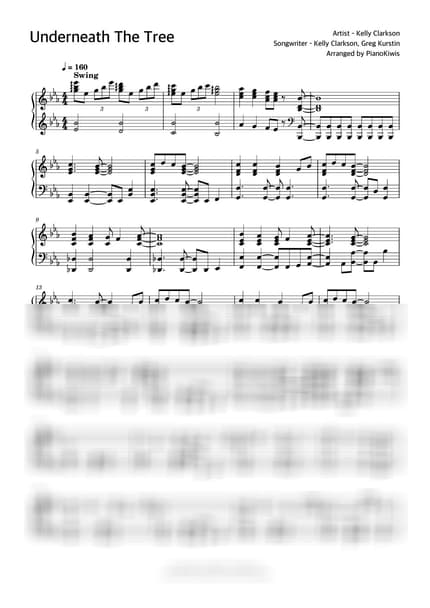악보 > Underneath the Tree / 어려운 악보 - Kelly Clarkson by 피아노키위즈 악보 이미지-0