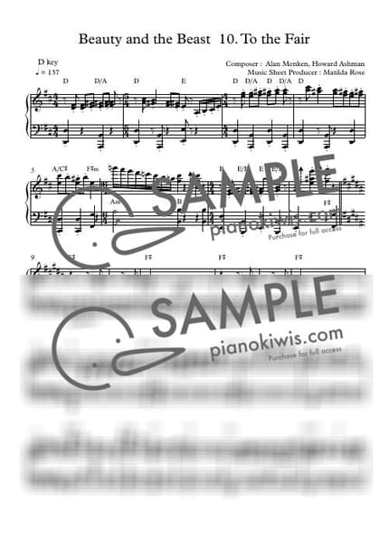 Score > To the Fair / Disney Piano - Alan Menken · Beauty and the Beast OST by Matilda Rose Sheet music image-0