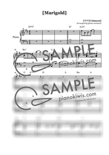 악보 > 메리골드 (マリーゴールド) / 피아노 반주 악보 - Aimyon by 피아노모먼트PianoMoment 악보 이미지-0