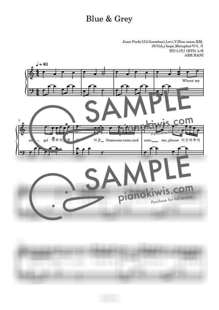 Score > Blue & Grey / 다장조 - BTS by 라니스코어 Sheet music image-0