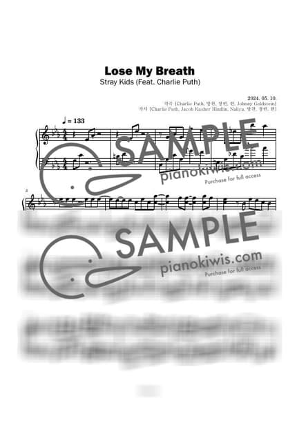 Score > Lose My Breath (Feat. Charlie Puth) / Intermediate - Stray Kids by Boknowa Sheet music image-0