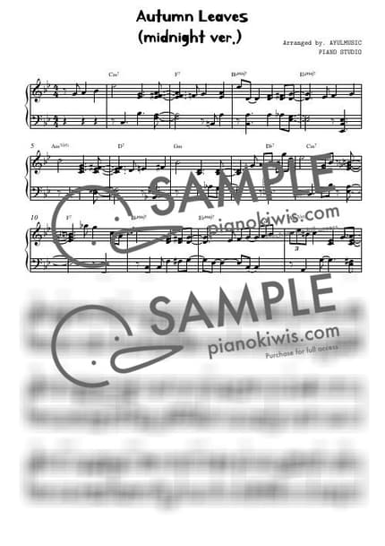楽譜 > Autumn Leaves / 감성적인 재즈피아노 (midnight ver.) - Joseph Kosma by 아율뮤직 楽譜画像-0