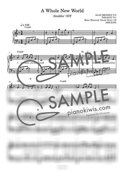 Score > A Whole New World - Alan Menken · Aladdin OST by 라니스코어 Sheet music image-0