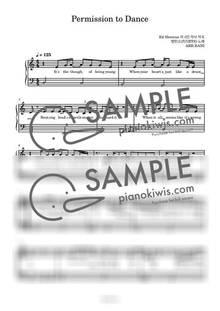 Score > Permission to Dance / 다장조 - BTS by 라니스코어 Sheet music image-0