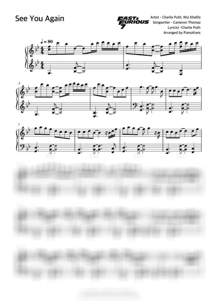 Score > See You Again - Charlie Puth, Wiz Khalifa · Fast & Furious OST by PianoKiwis Sheet music image-0