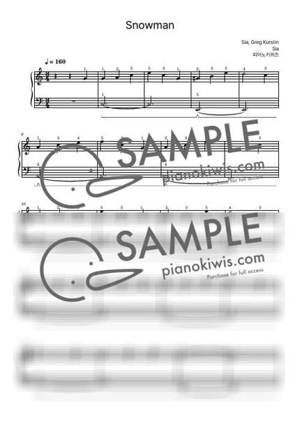 악보 > Snowman / 입문 - Sia by 피아노키위즈 악보 이미지-0