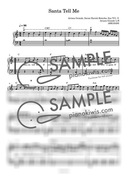 Score > Santa Tell Me / 다장조 - Ariana Grande · Carol by 라니스코어 Sheet music image-0