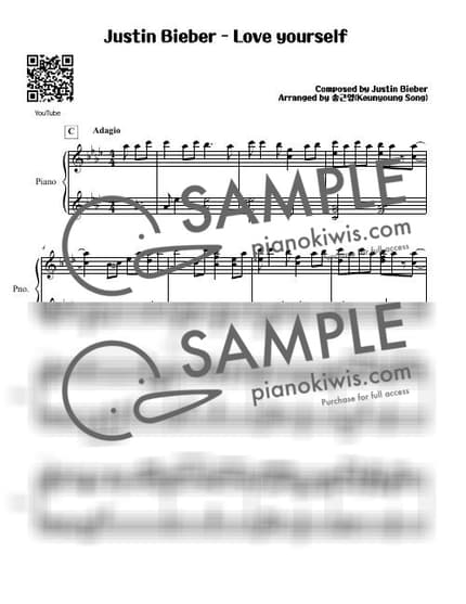 Score > Love Yourself - Justin Bieber by 피아니스트 송근영 Pianist Keunyoung Song Sheet music image-0