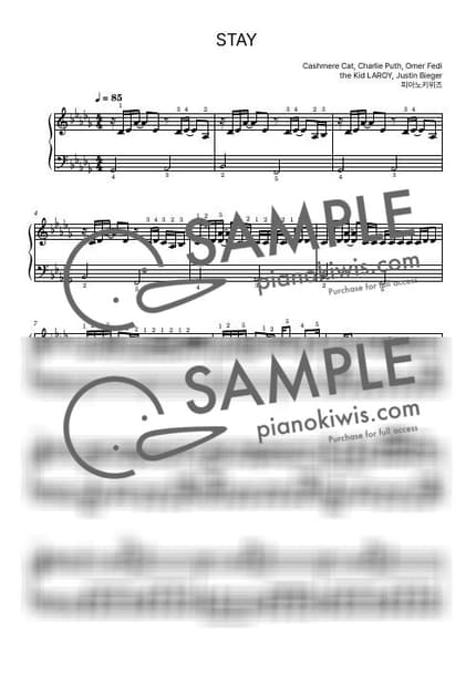 악보 > Stay / 고급 - the Kid LAROY, Justin Bieber by 피아노키위즈 악보 이미지-0