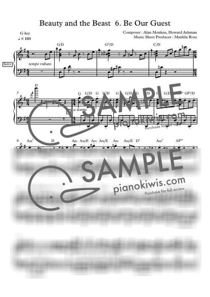 악보 > Be Our Guest / Disney Piano - Alan Menken · 미녀와 야수 OST by Matilda Rose 악보 이미지-0