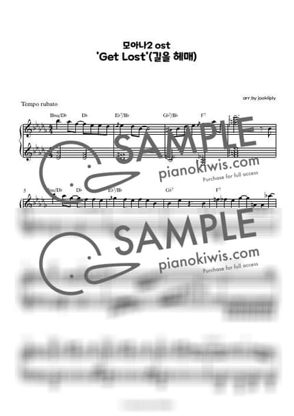 악보 > Get Lost / Bb- - Awhimai Fraser · 모아나 2 OST by 주키플리(jookiiply) 악보 이미지-0