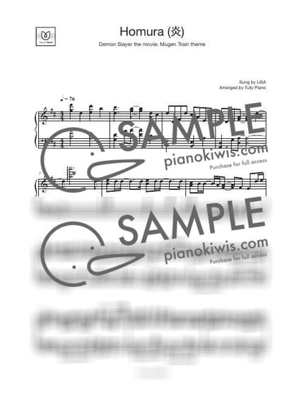 Score > Homura - LiSA · Demon Slayer ED by Tully Piano Sheet music image-0