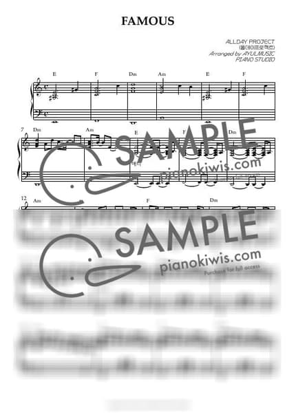 악보 > FAMOUS / 완곡/ 코드 포함 - ALLDAY PROJECT by 아율뮤직 악보 이미지-0