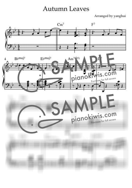 Score > Autumn Leaves - Joseph Kosma by 피아노모먼트 PianoMoment Sheet music image-0