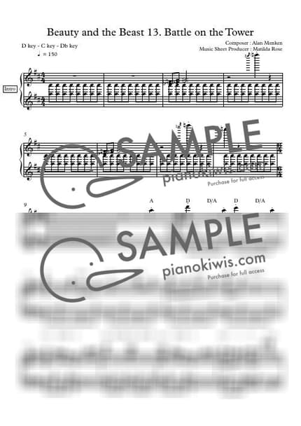 악보 > Battle on the Tower / Disney Piano - Alan Menken · 미녀와 야수 OST by Matilda Rose 악보 이미지-0