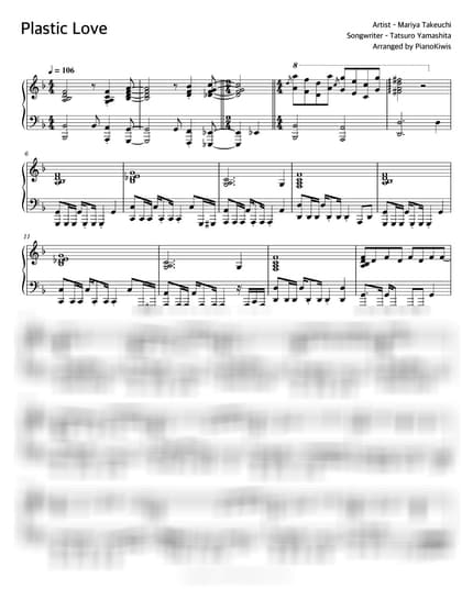 Score > Plastic Love - Mariya Takeuchi by PianoKiwis Sheet music image-0
