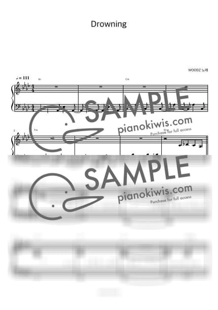 Score > Drowning / 피아노 반주 - WOODZ by 피아노정류장 Sheet music image-0