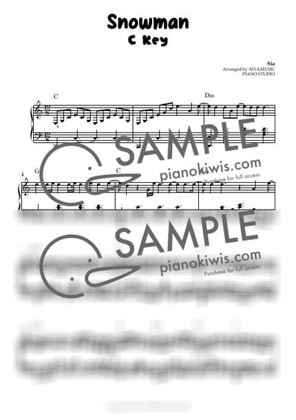Score > Snowman / C Key 1절 크리스마스 캐롤 악보 - Sia by AYULMUSIC Sheet music image-0