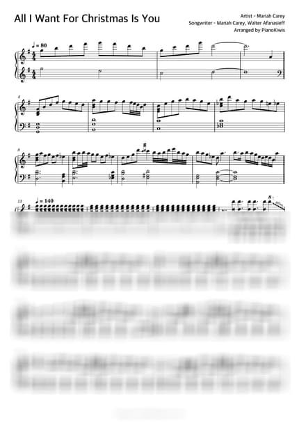 楽譜 > All I Want For Christmas Is You / 上級 - Mariah Carey · キャロル by PianoKiwis 楽譜画像-0