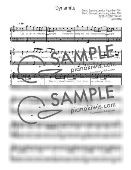 악보 > Dynamite / 다장조 - 방탄소년단 by 라니스코어 악보 이미지-0