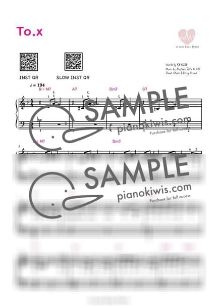 악보 > To. X / 쉬운악보,1절 - 태연 by 에이쌤 악보 이미지-0