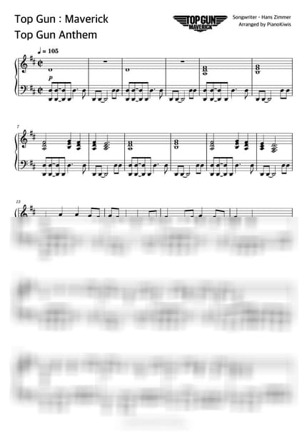 楽譜 > Top Gun Anthem - Harold Faltermeyer · 탑건 OST by PianoKiwis 楽譜画像-0