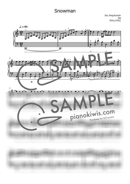 악보 > Snowman / 초급 - Sia by 피아노키위즈 악보 이미지-0