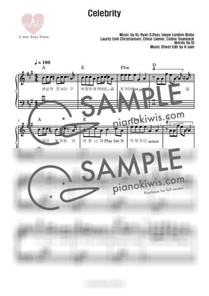 악보 > Celebrity / Nomal ver / INST QR - 아이유 by 에이쌤 악보 이미지-0